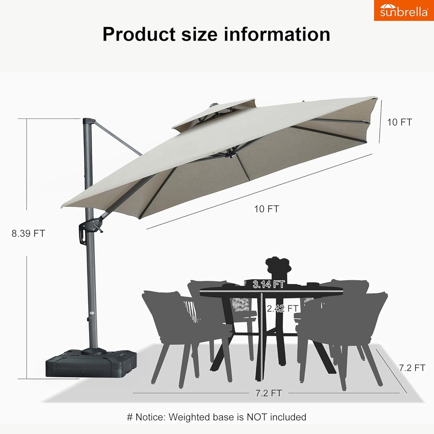 12ft Patio Umbrella with Base Large Outdoor Square Umbrella
