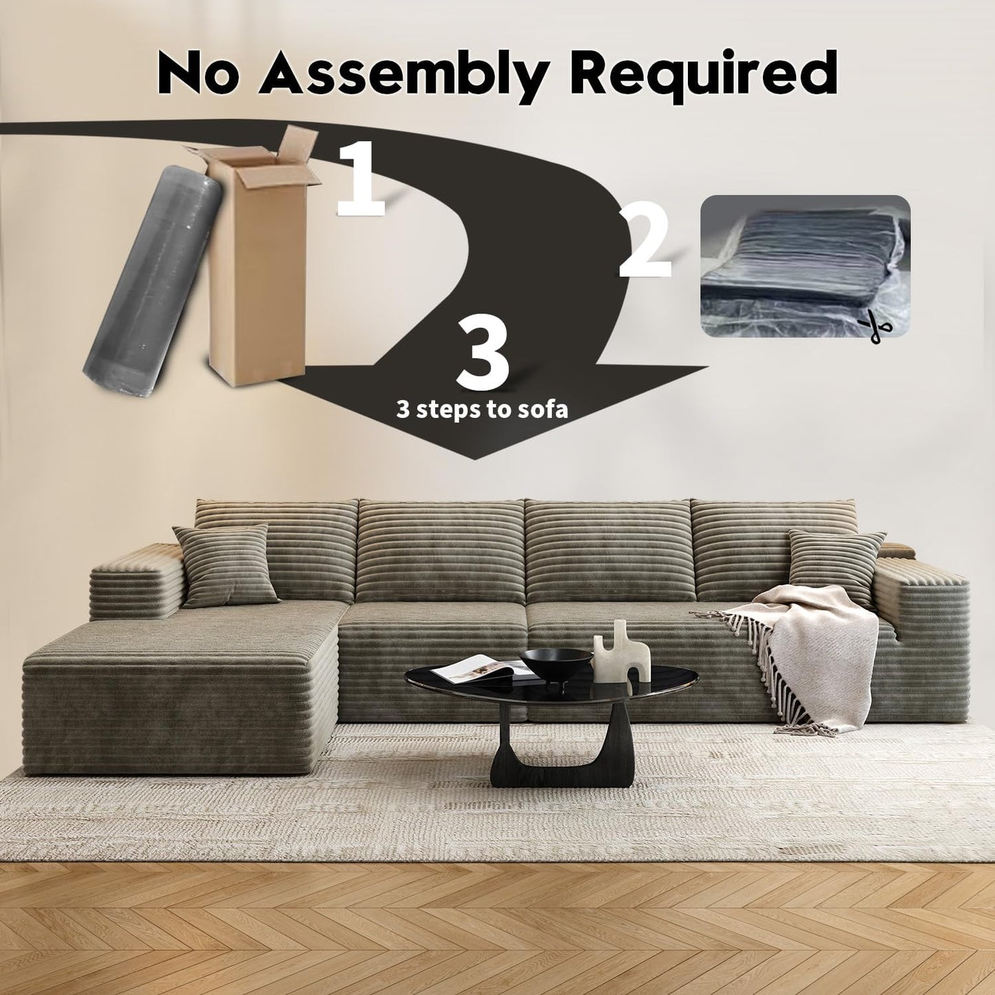 107.5" Cloud Modular Sectional Sofa with 1 Ottoman