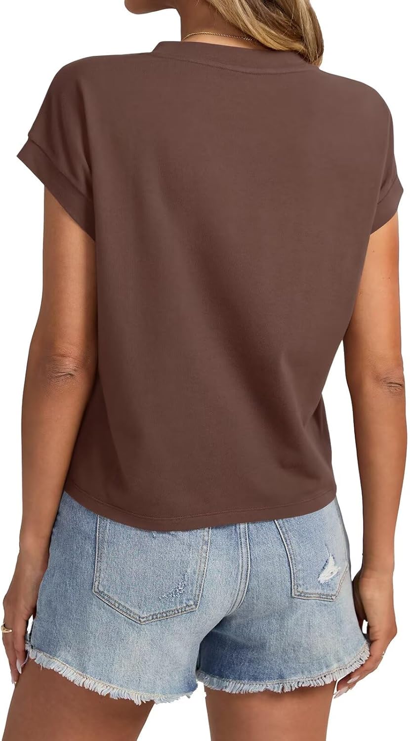 Womens Cap Sleeve Crop Tops Cotton T Shirts
