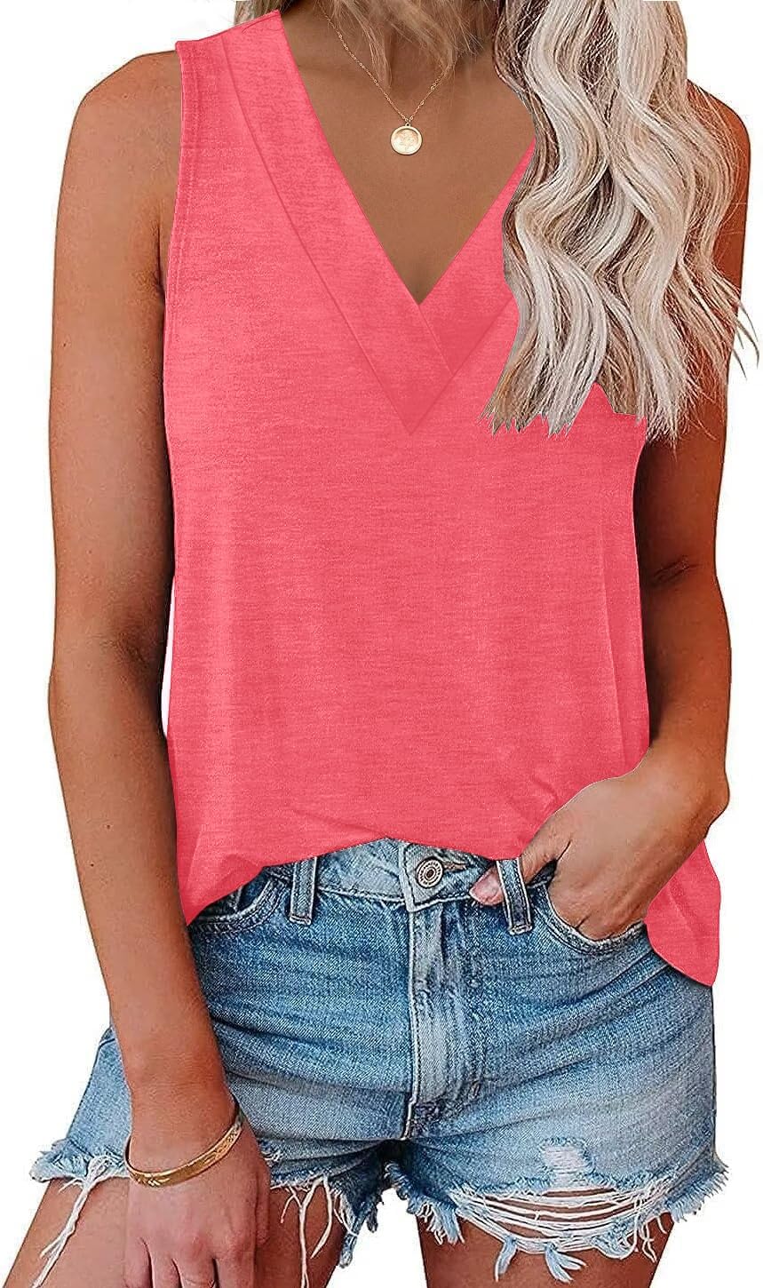 Womens V Neck Tank Tops Summer Sleeveless Tunic Casual Basic True Classic Tees