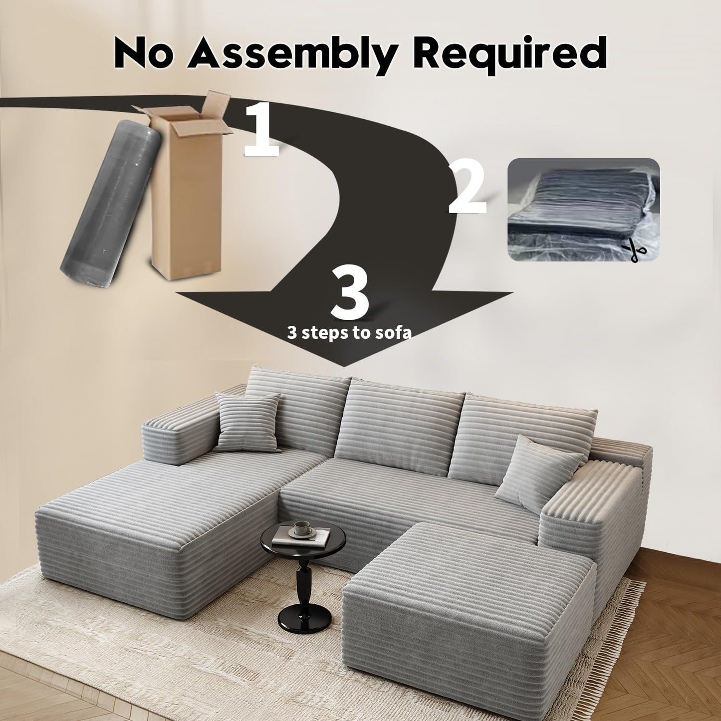 107.5" Cloud Modular Sectional Sofa with 1 Ottoman
