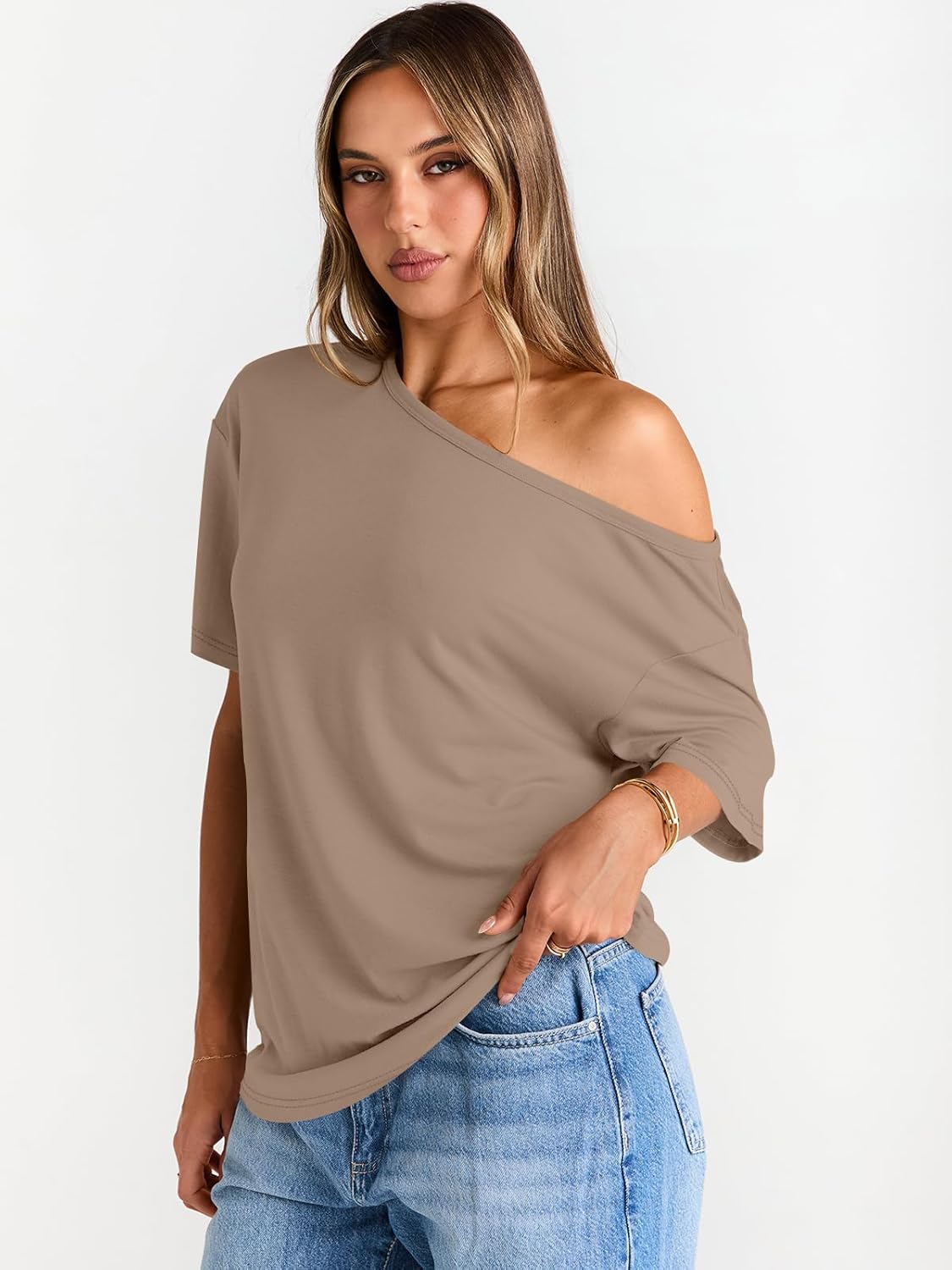 Womens Off The Shoulder Tops Oversized T-Shirts
