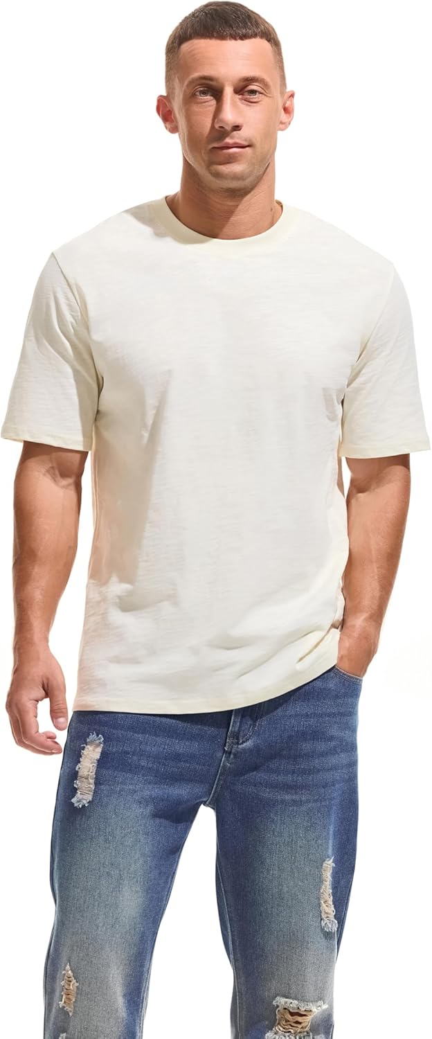 Cotton Loose Fit Thick T-Shirt Heavy Weight Crewneck Tees for Men