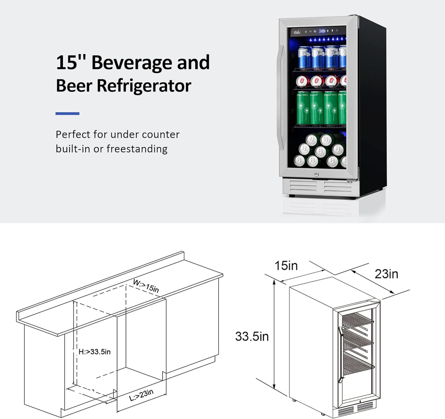 24 Inch Beverage Refrigerator Outdoor Under Counter Beverage Cooler for Patio