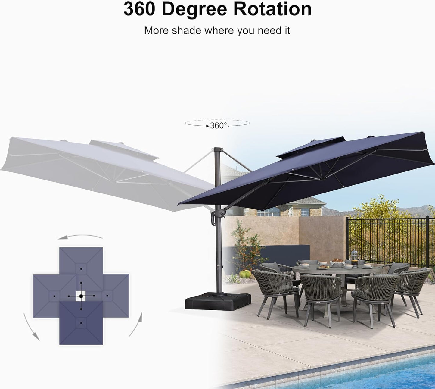 12ft Patio Umbrella with Base Large Outdoor Square Umbrella