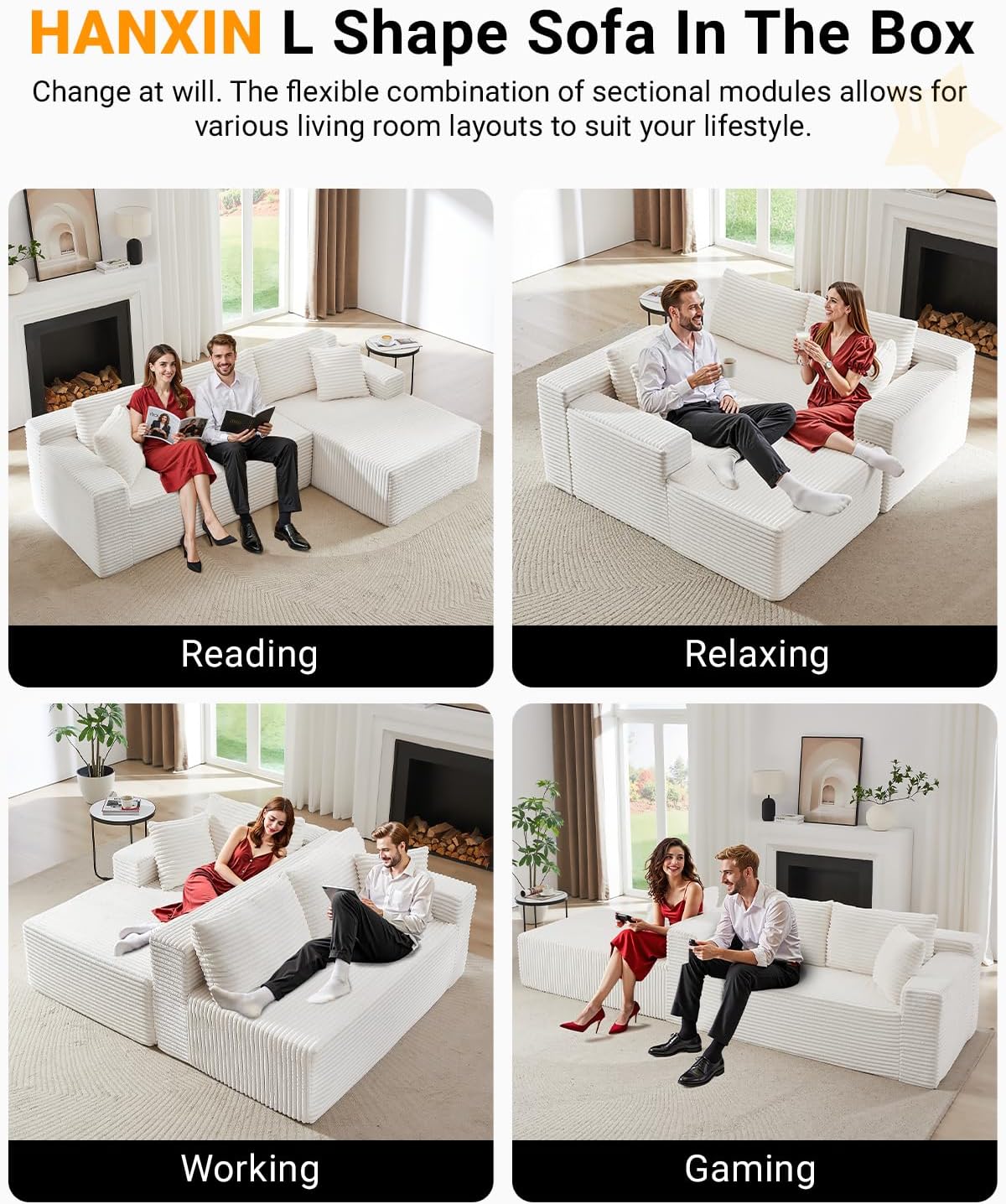 105 Inch Cloud Sectional Couch with Deep Seat
