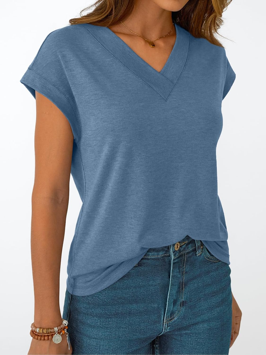Womens Cap Short Sleeve T Shirts Summer Tops V Neck