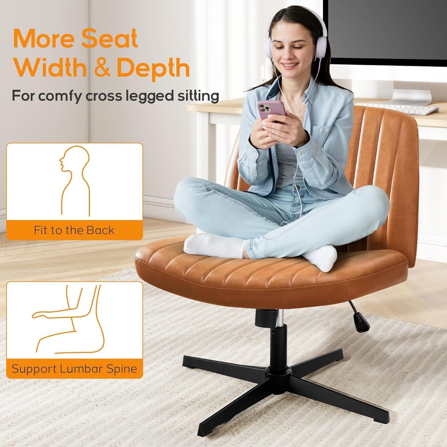 DUMOS Criss Cross Chair Legged Office Wide Comfy Desk Seat