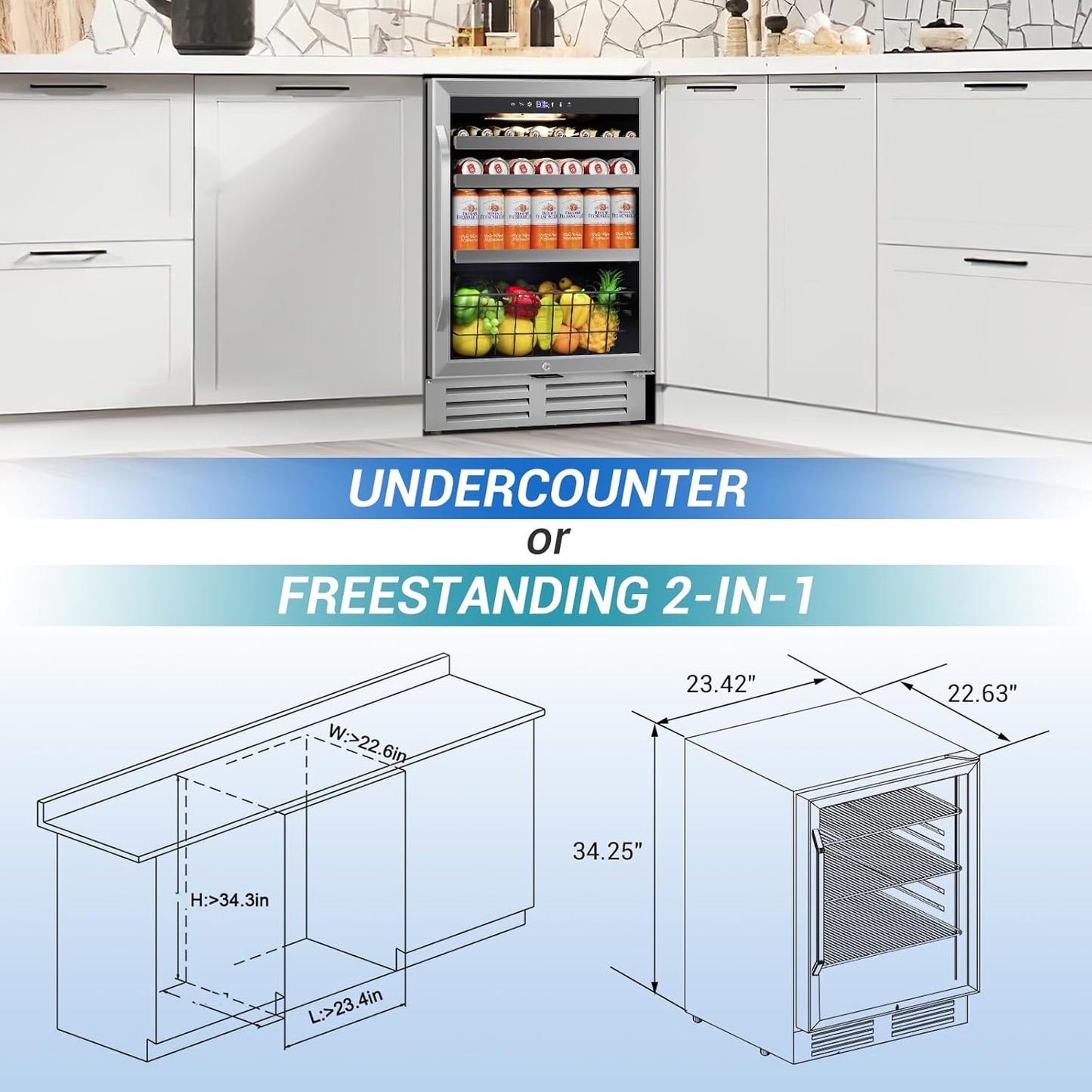 24 Inch Beverage Refrigerator Outdoor Under Counter Beverage Cooler for Patio