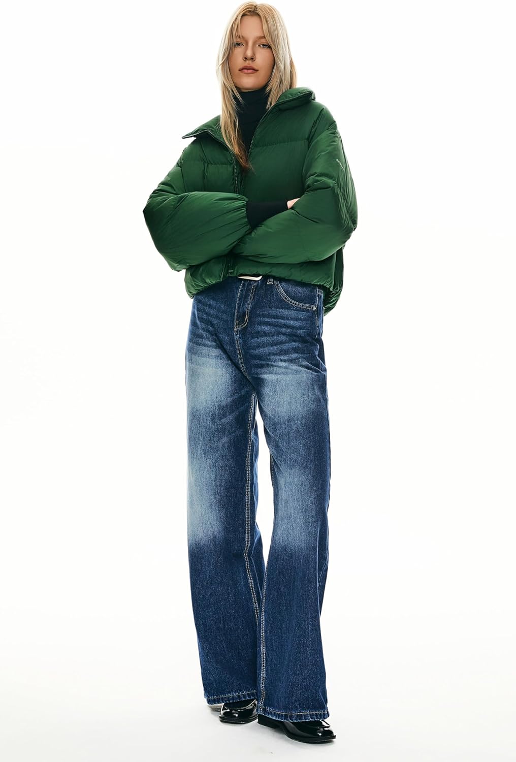 Womens Winter Oversized Cropped Puffer Jacket Zip Up Short Down Coat