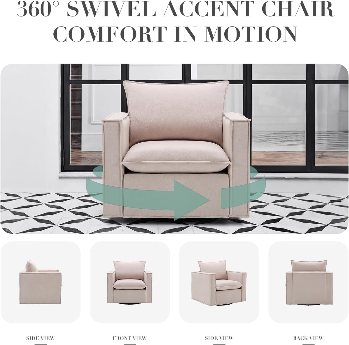 COLAMY Swivel Accent Chair Set 34 Inches Wide Upholstered Arm Chair
