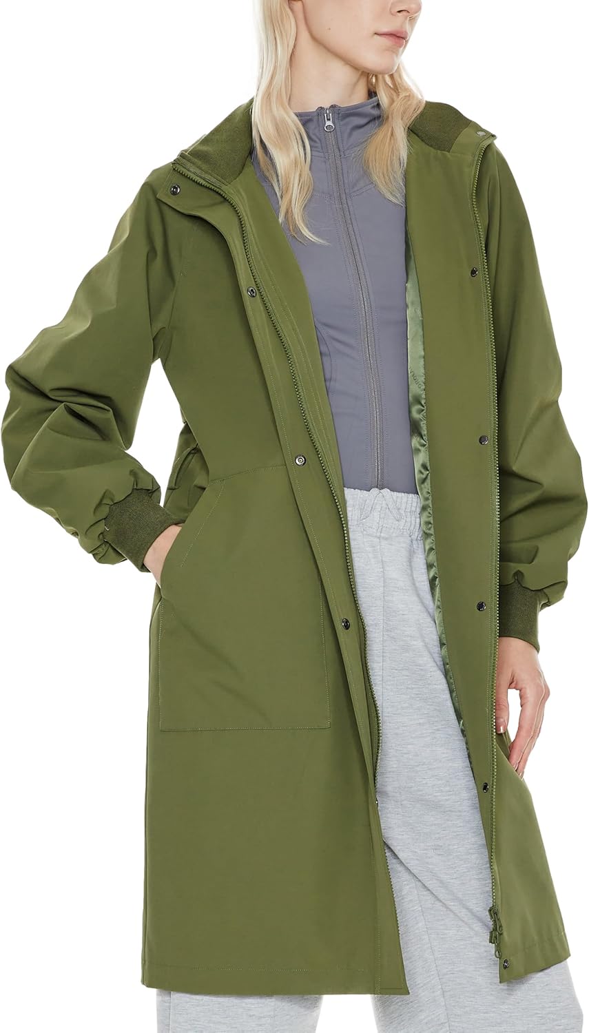Womens Casual Hooded Raincoat Lightweight Long Zip Up Windbreaker Jacket with Belt