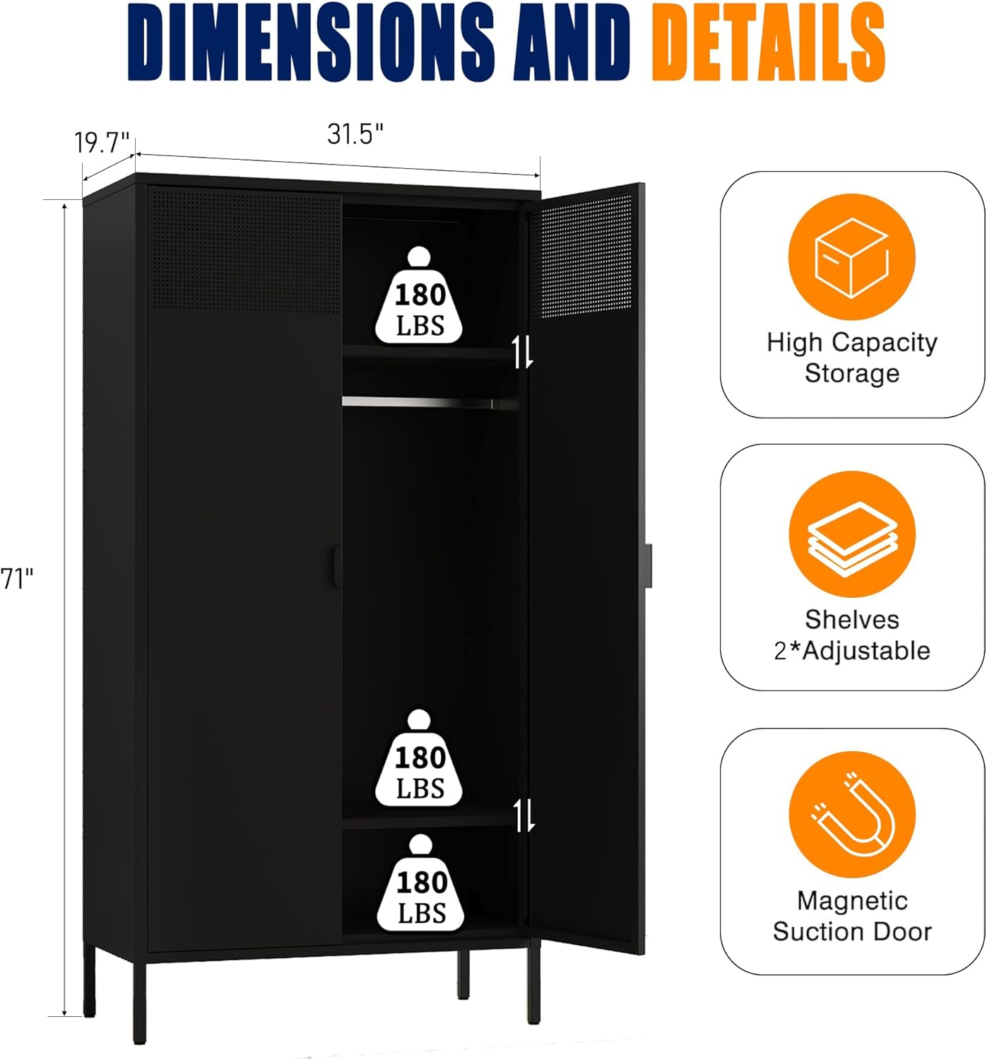2 Door Storage Sideboard Metal Storage Cabinet with 2 Adjustable Shelf
