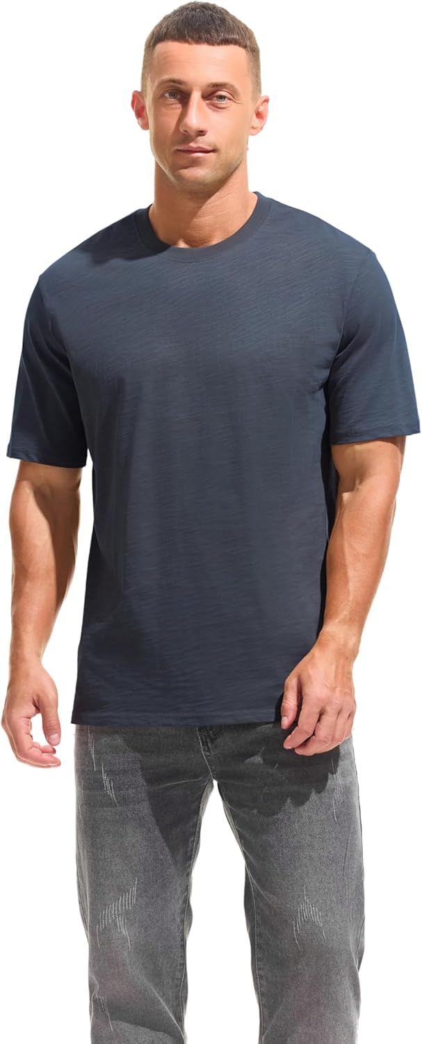 Cotton Loose Fit Thick T-Shirt Heavy Weight Crewneck Tees for Men