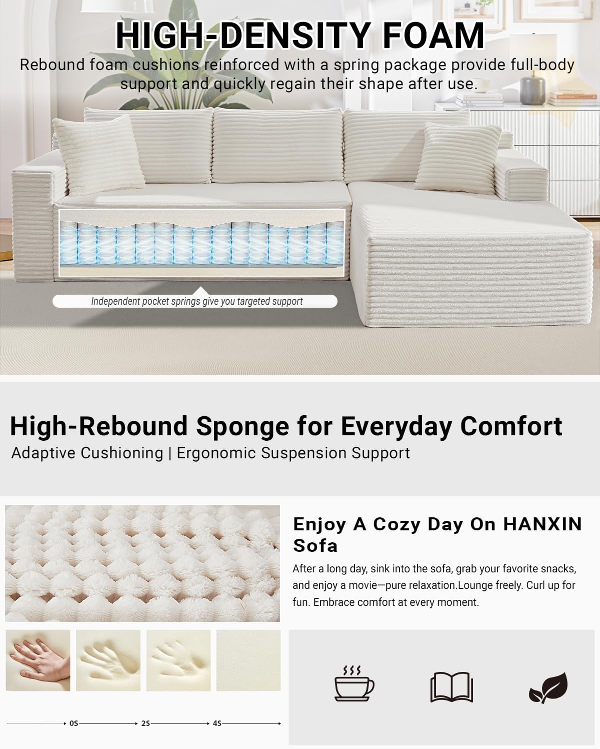 105 Inch Cloud Sectional Couch with Deep Seat