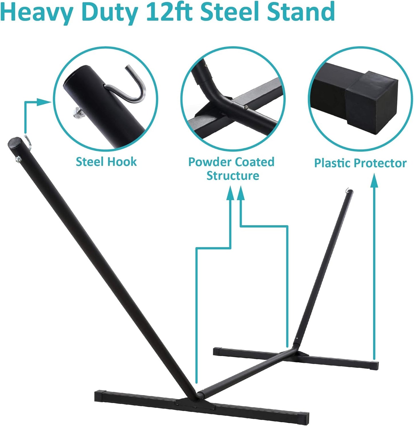 2 Person Hammock with Stand Heavy Duty Portable Dark Grey