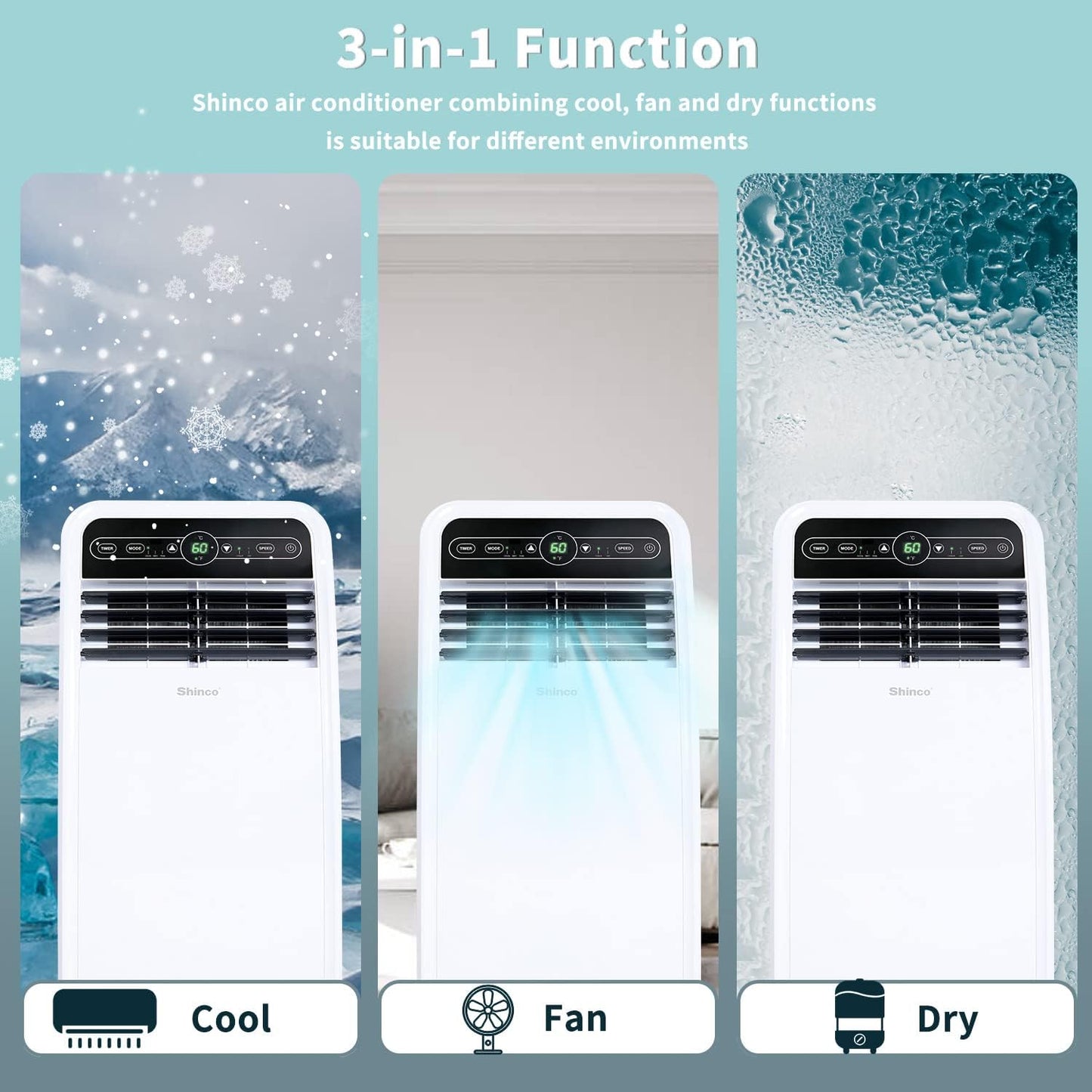 10,000 BTU Portable AC Wi-Fi Dehumidifier Fan Timer for 300 Sq.Ft with Window Kit