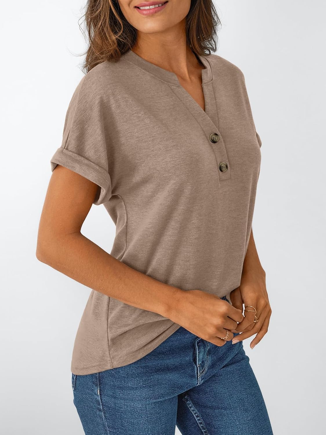 Women's Short Sleeve Shirts Henley Dressy Casual Summer Tops