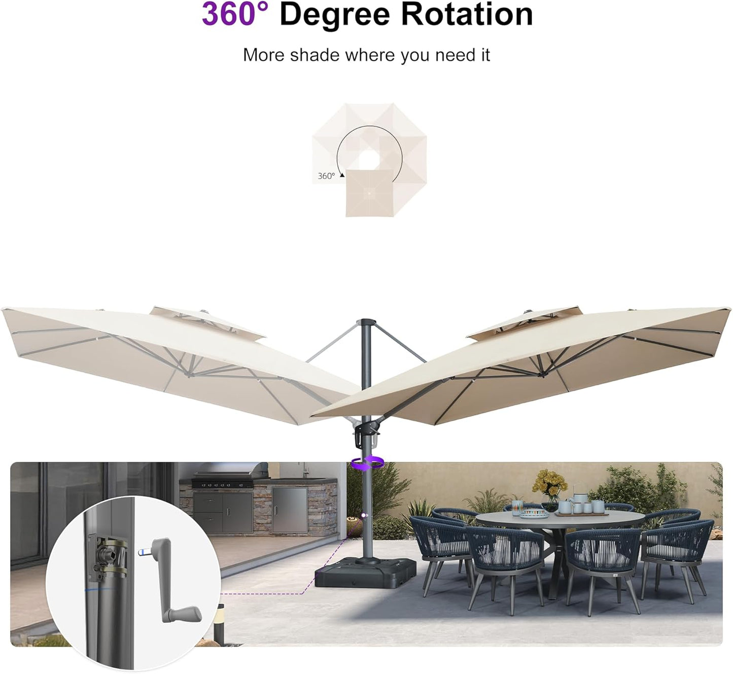 12ft Patio Umbrella with Base Large Outdoor Square Umbrella