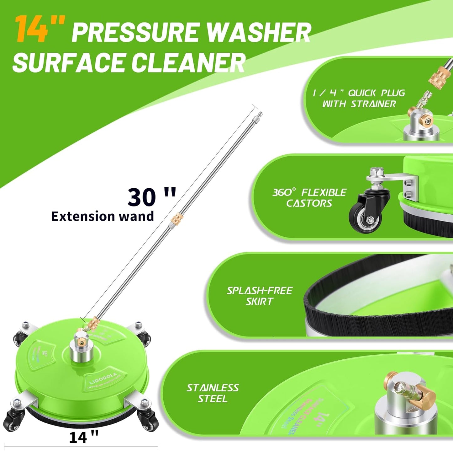 14" Pressure Washer Surface Cleaner with 4 Wheels
