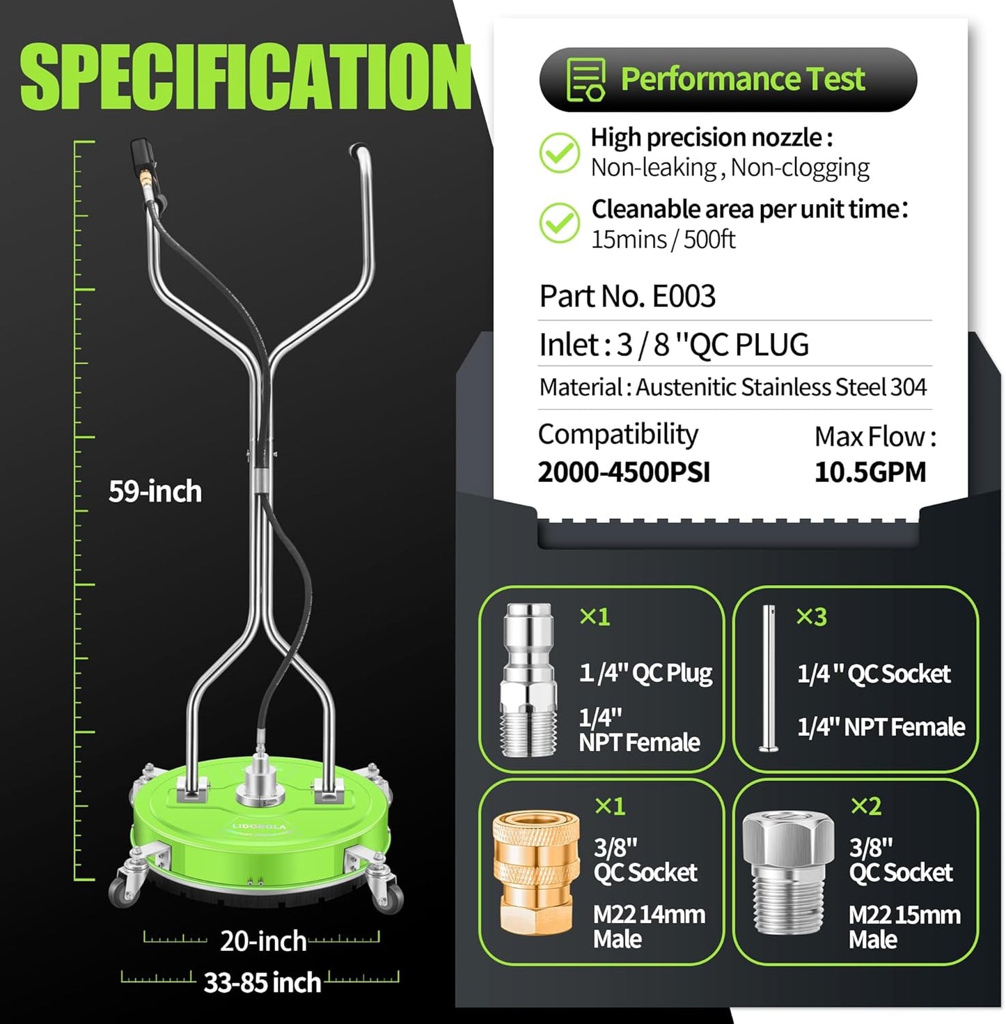 14" Pressure Washer Surface Cleaner with 4 Wheels