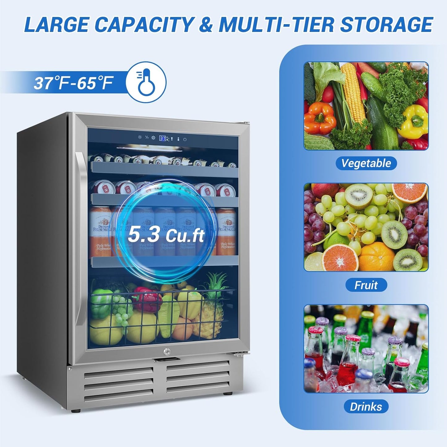 24 Inch Beverage Refrigerator Outdoor Under Counter Beverage Cooler for Patio