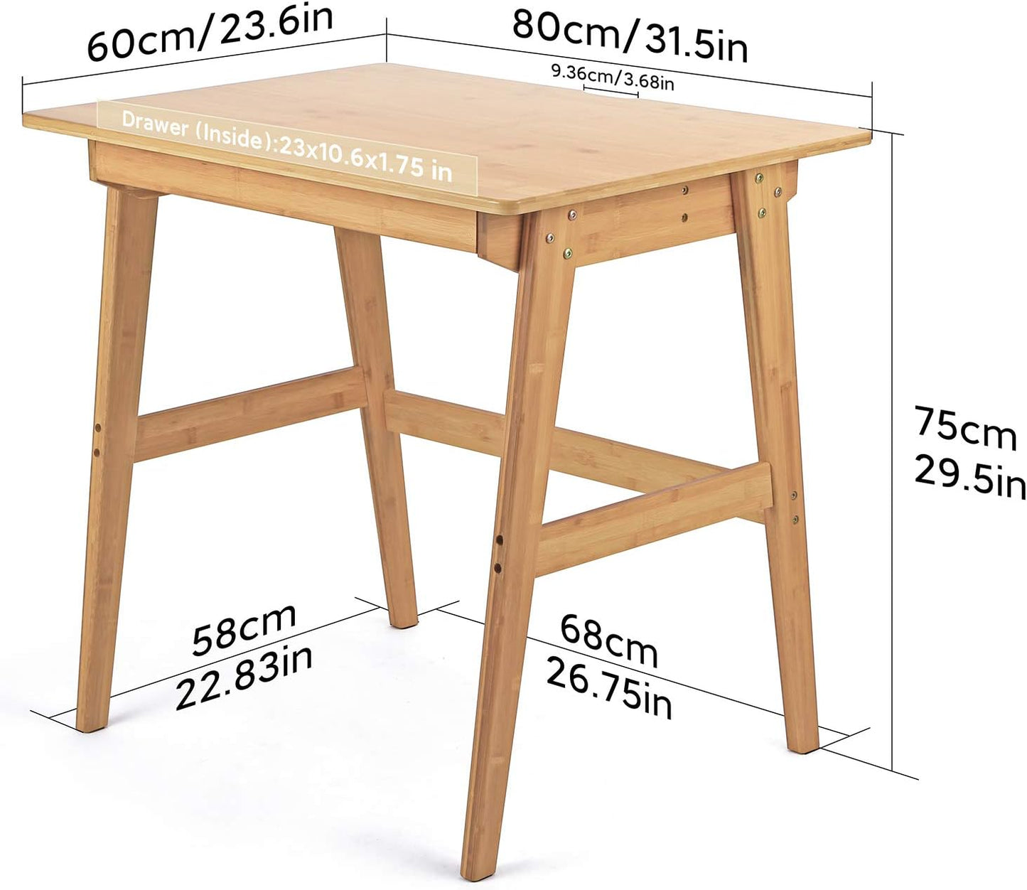 Writing Computer Desk 46" Bamboo Home Office Table with 2 Drawers