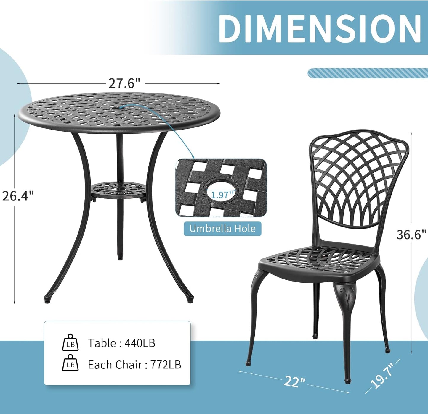 Patio Bistro Set 3 Piece Outdoor Cast Aluminum Outdoor Bistro Table