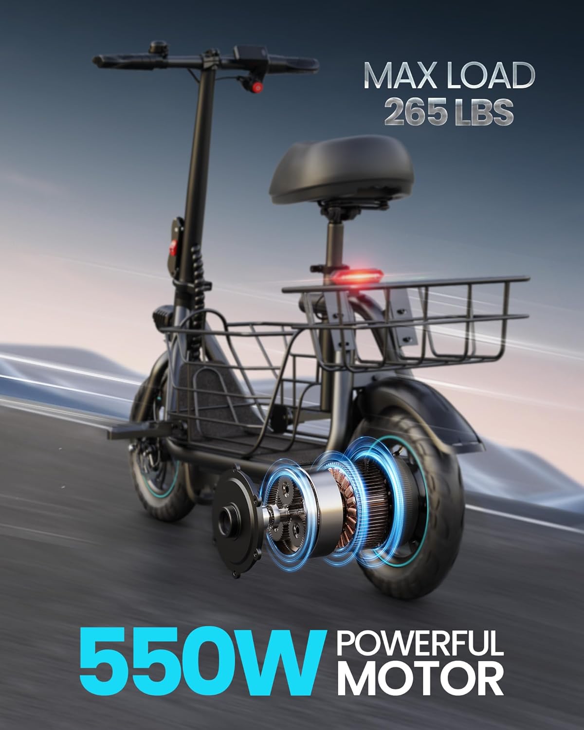 Gyroor Adults Electric Scooter with Large Middle Basket
