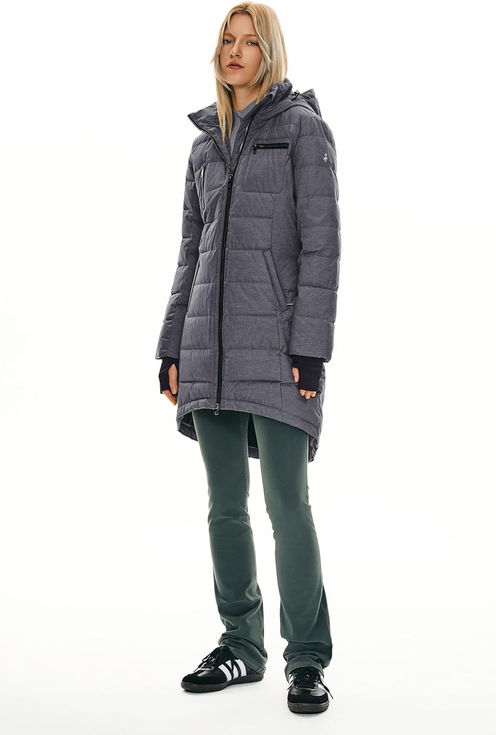 Womens Long Winter Down Jacket Hooded Quilted Puffer Coat Slim Fit Warm Outerwear