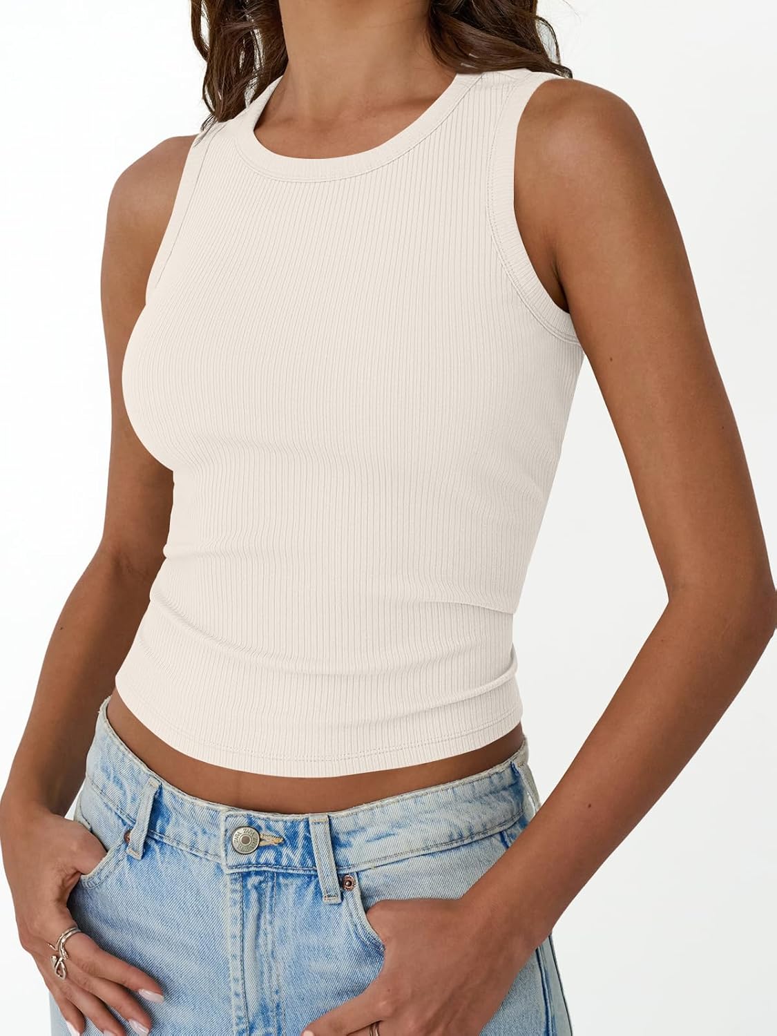 Womens Tank Tops Summer Workout Ribbed Sleeveless High Neck