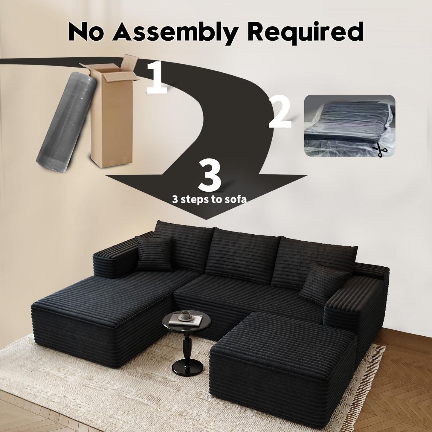 107.5" Cloud Modular Sectional Sofa with 1 Ottoman