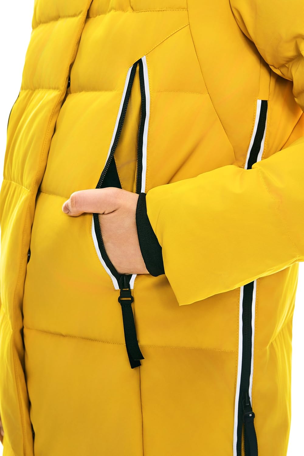 Womens Thickened Long Down Jacket Hooded Winter Puffer Coat with Side Zipper