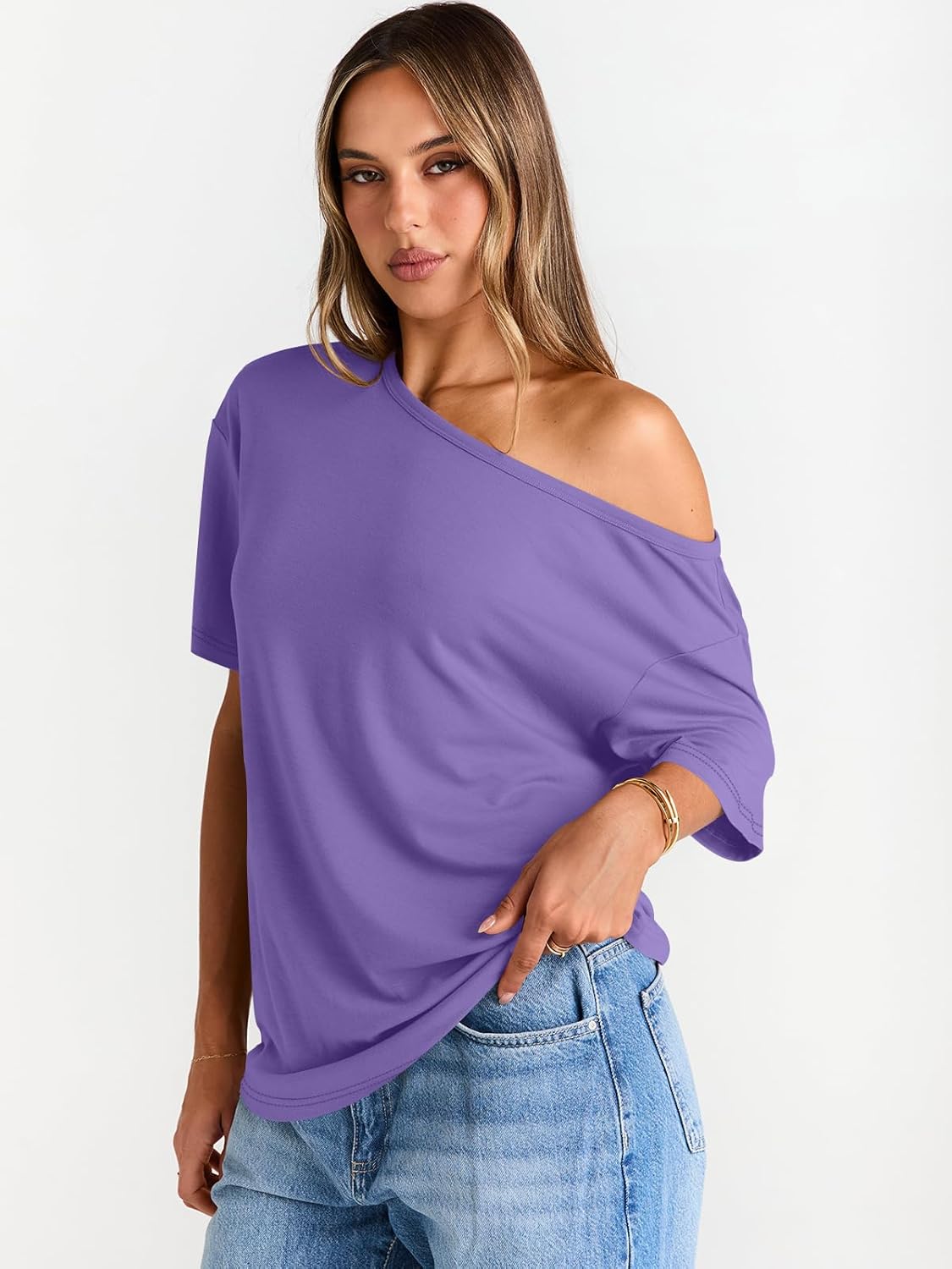 Womens Off The Shoulder Tops Oversized T-Shirts