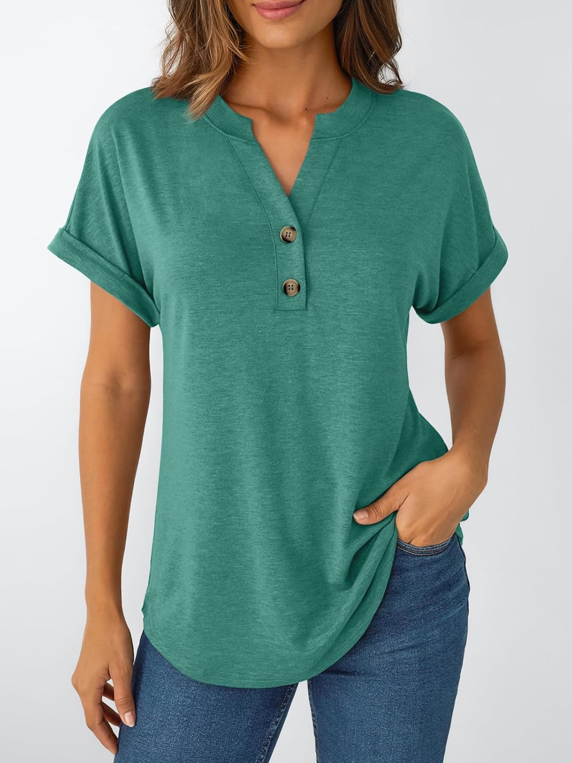 Women's Short Sleeve Shirts Henley Dressy Casual Summer Tops