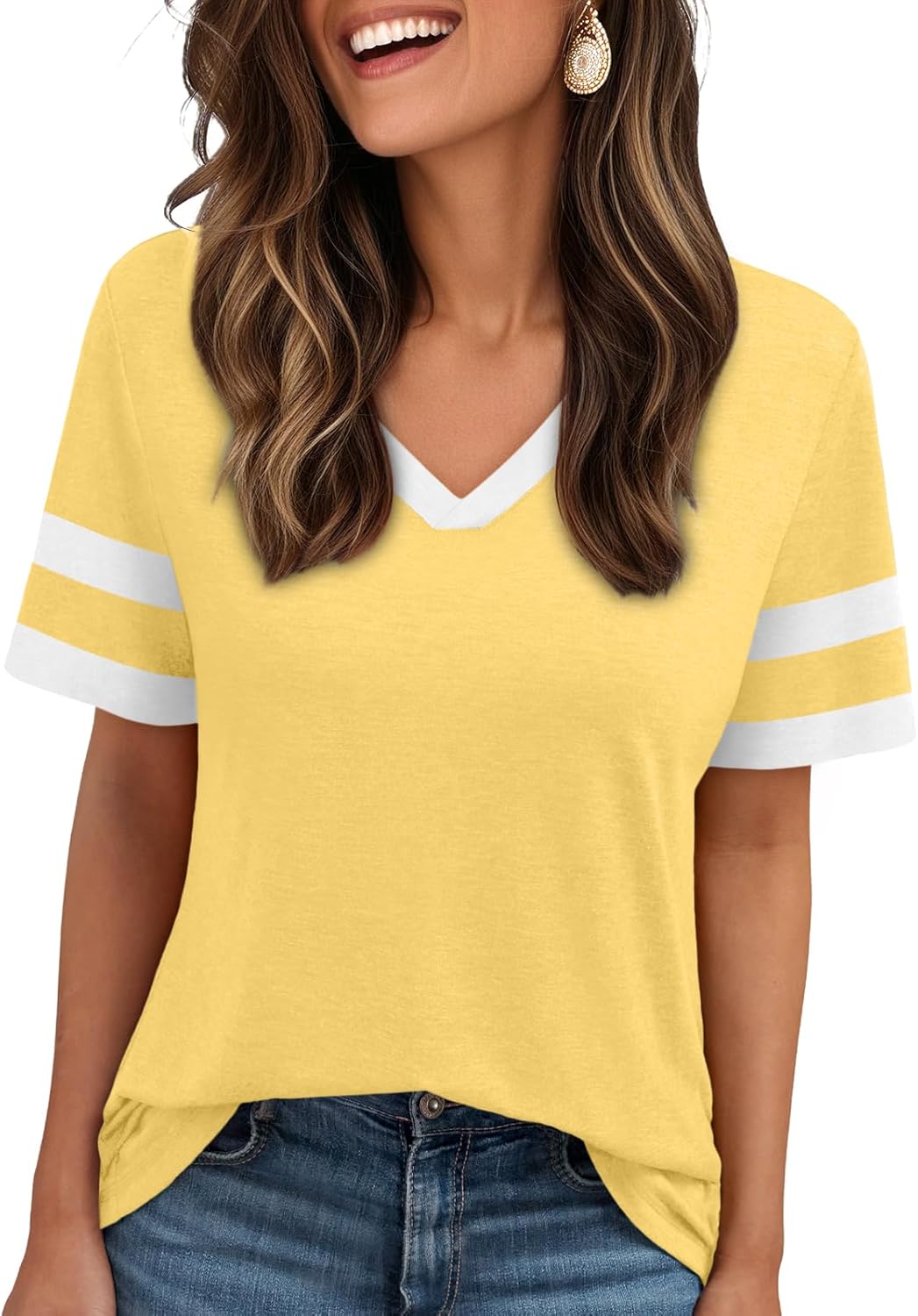 Women's Short Sleeve V Neck T Shirts Trendy Casual Spring Tops