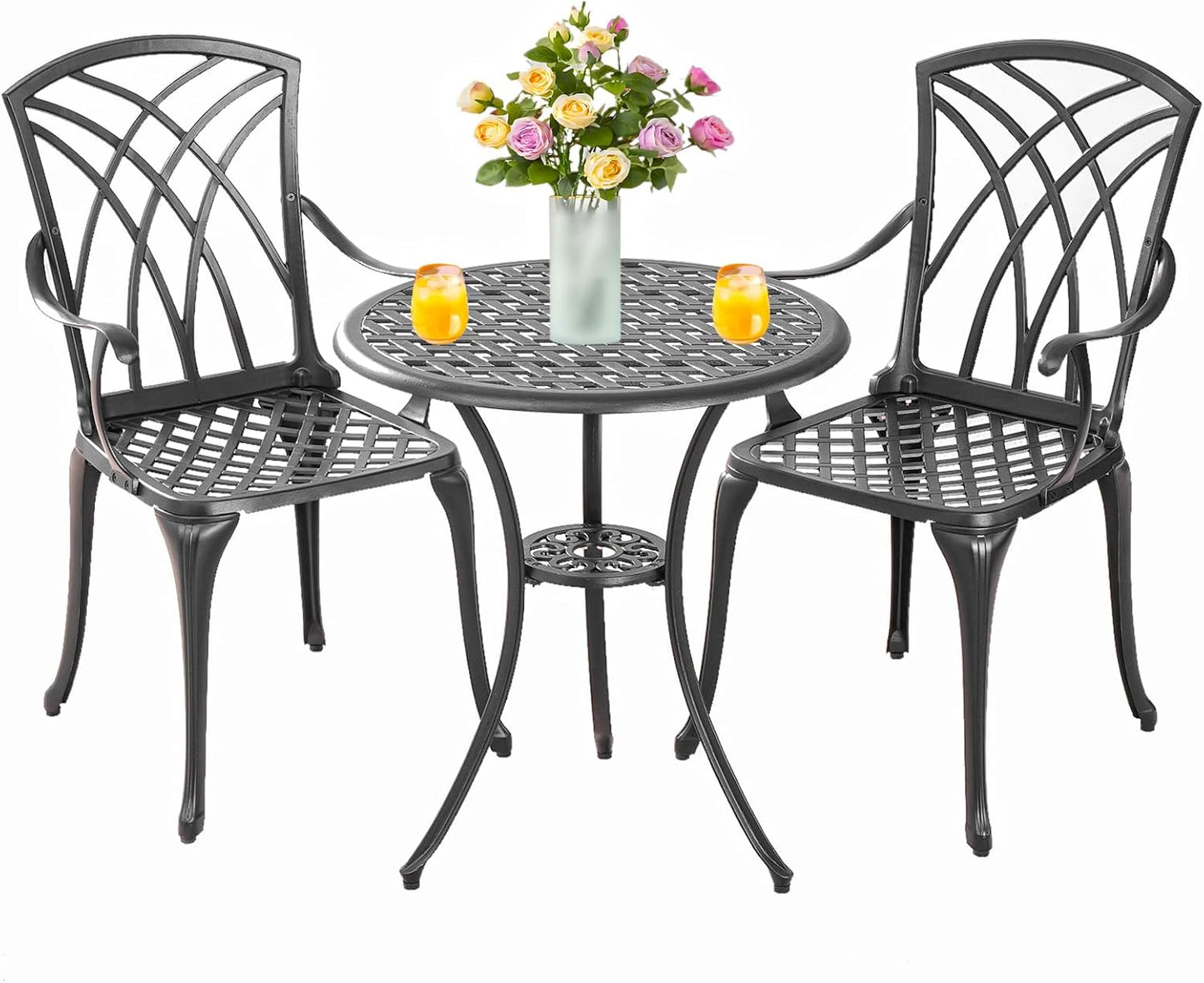 Patio Bistro Set 3 Piece Outdoor Cast Aluminum Outdoor Bistro Table
