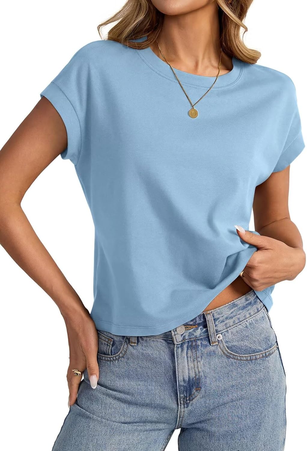 Womens Cap Sleeve Crop Tops Cotton T Shirts