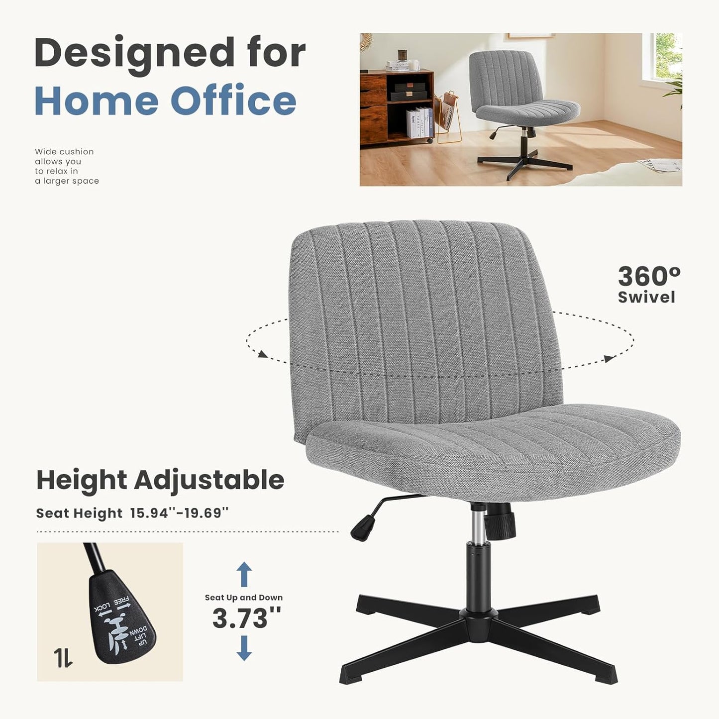 DUMOS Criss Cross Chair Legged Office Wide Comfy Desk Seat