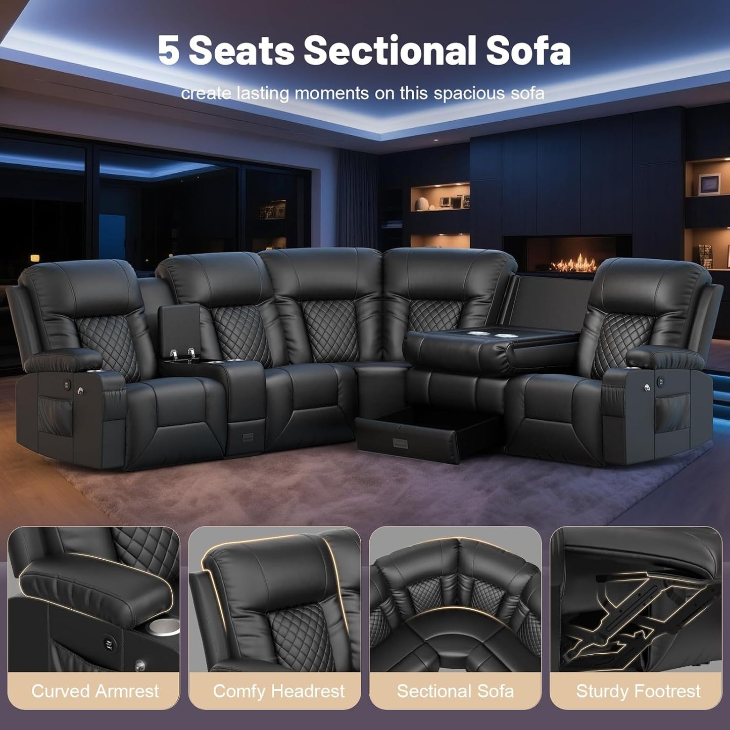 YONISEE 3 Seat Recliner Sofa, Large Reclining Sofa with Storage Console, Manual Reclining Chair with USB Ports, 2 Cell Phone Holder, 3 Seater Loveseat Recliner Couch for Living Room