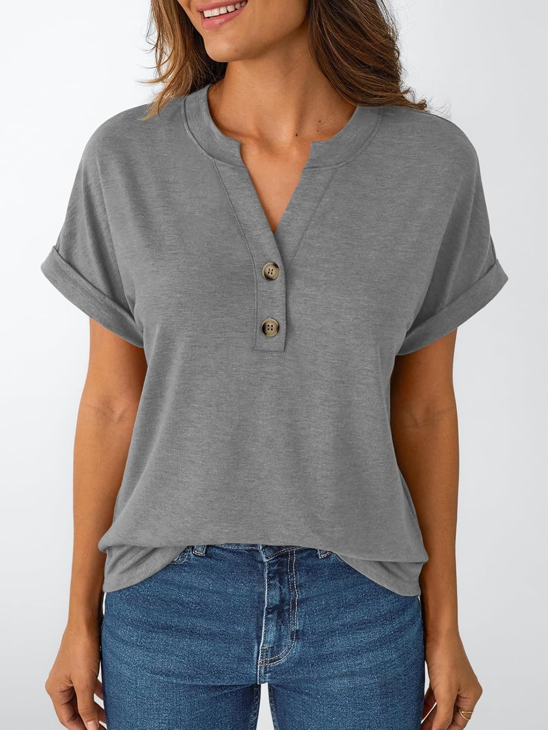 Women's Short Sleeve Shirts Henley Dressy Casual Summer Tops