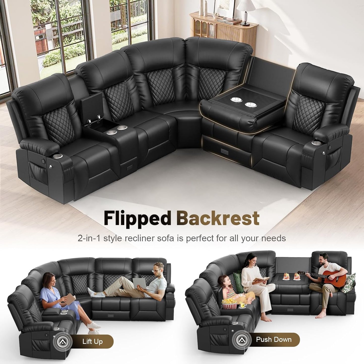 YONISEE 3 Seat Recliner Sofa, Large Reclining Sofa with Storage Console, Manual Reclining Chair with USB Ports, 2 Cell Phone Holder, 3 Seater Loveseat Recliner Couch for Living Room