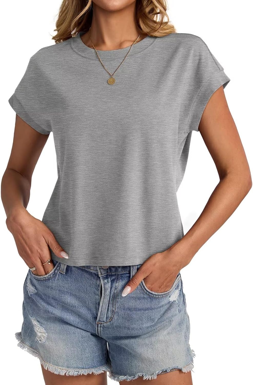 Womens Cap Sleeve Crop Tops Cotton T Shirts