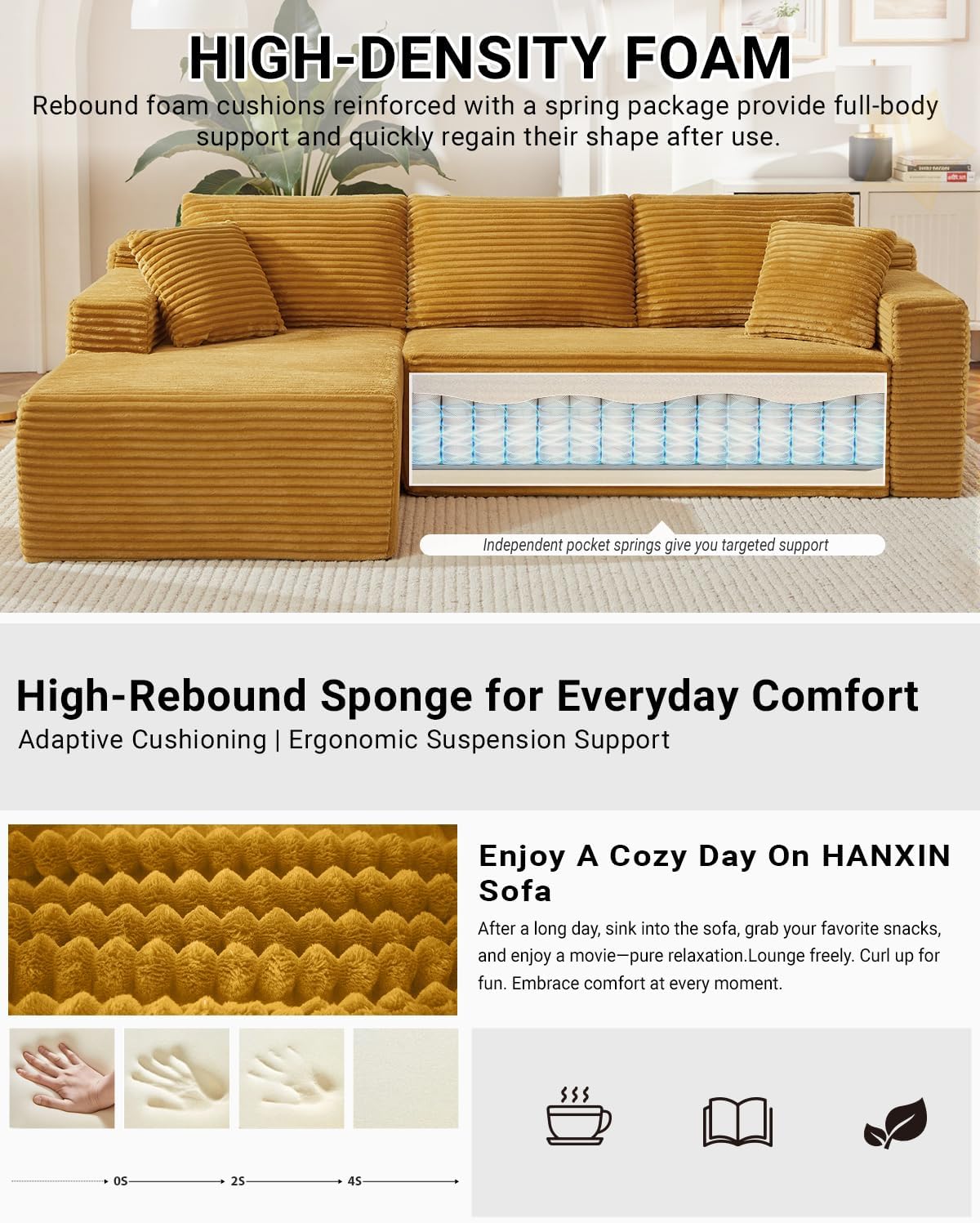 105 Inch Cloud Sectional Couch with Deep Seat
