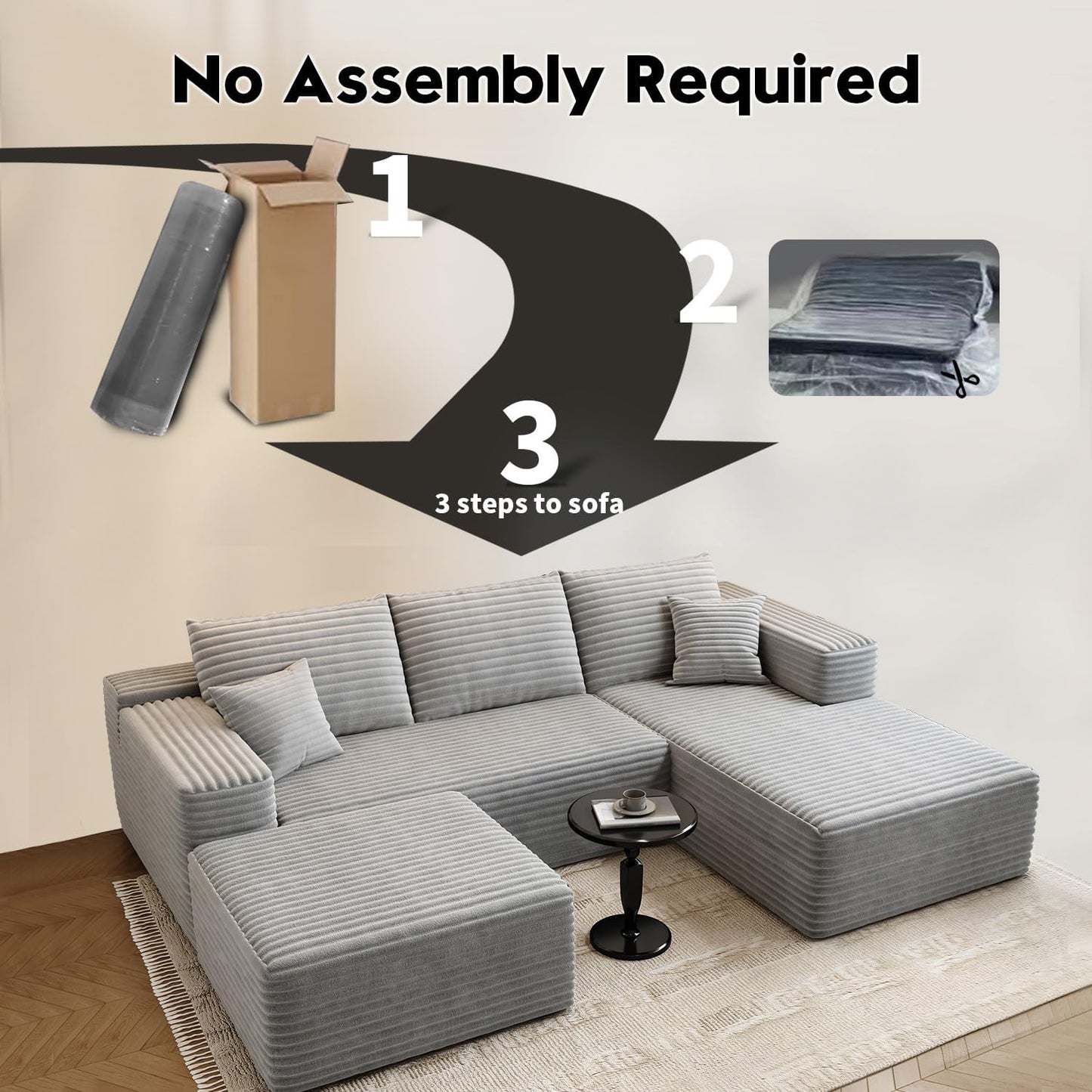 107.5" Cloud Modular Sectional Sofa with 1 Ottoman
