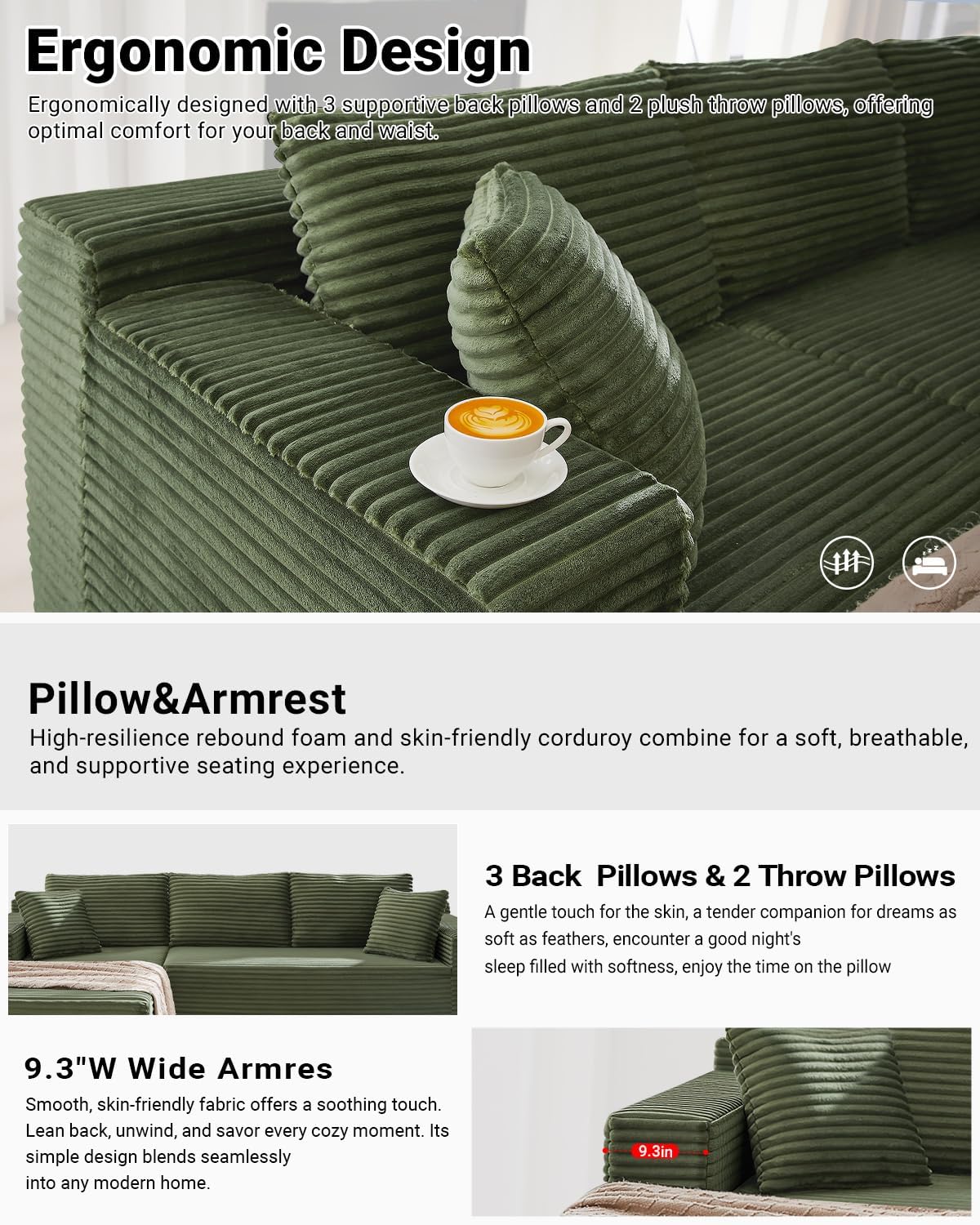 105 Inch Cloud Sectional Couch with Deep Seat