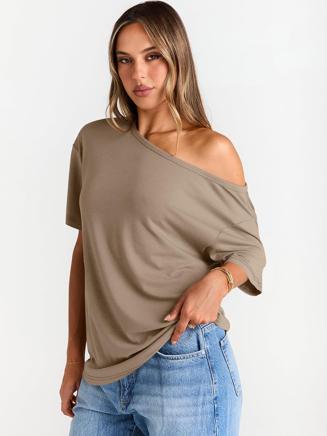 Womens Off The Shoulder Tops Oversized T-Shirts