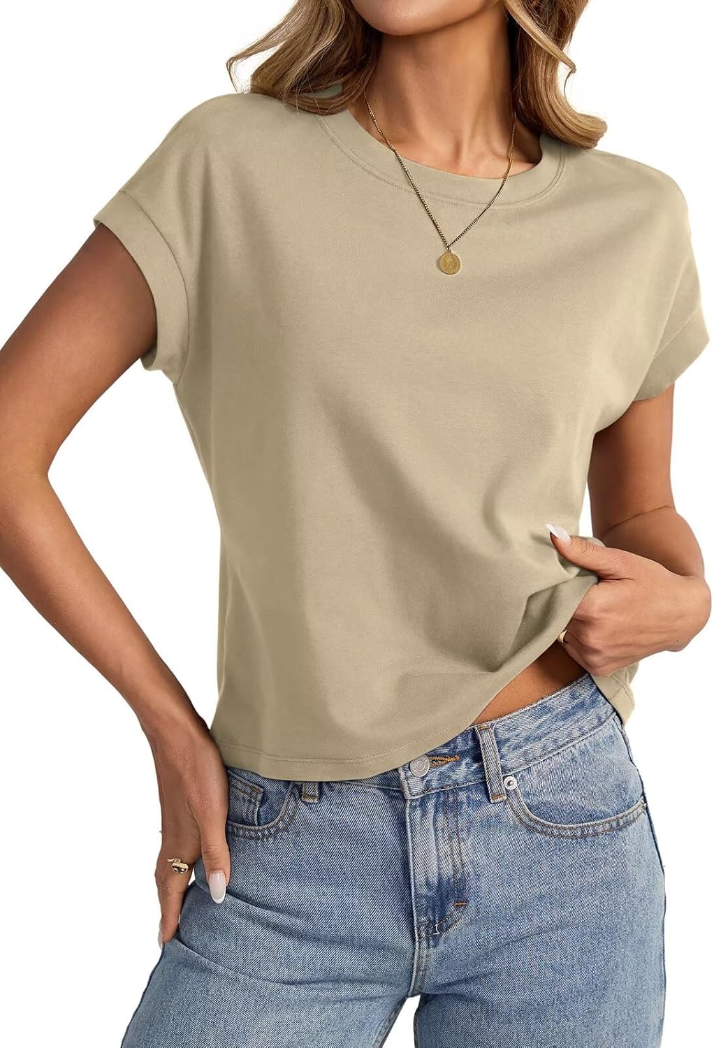 Womens Cap Sleeve Crop Tops Cotton T Shirts