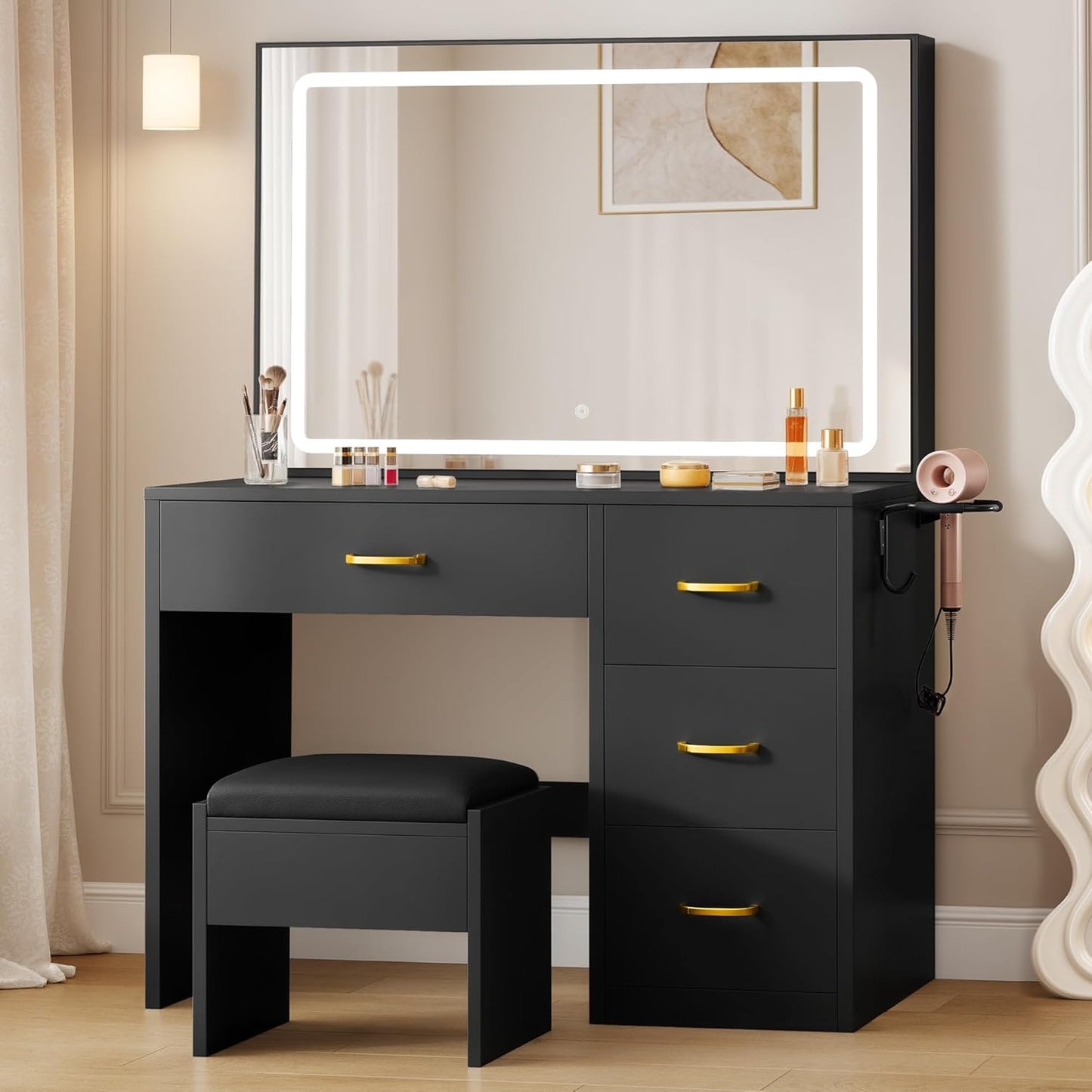 YITAHOME Vanity Desk Set with Large 35" LED Mirror and Lights