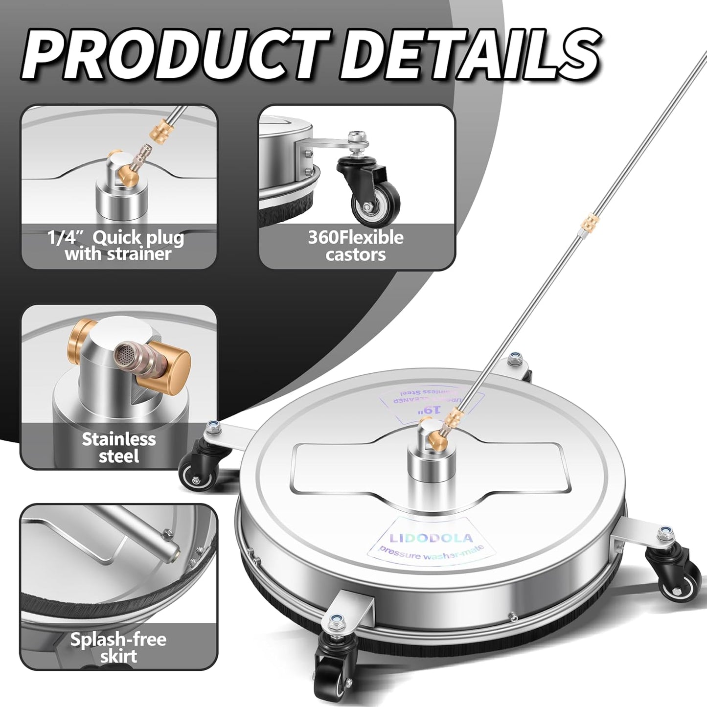 14" Pressure Washer Surface Cleaner with 4 Wheels
